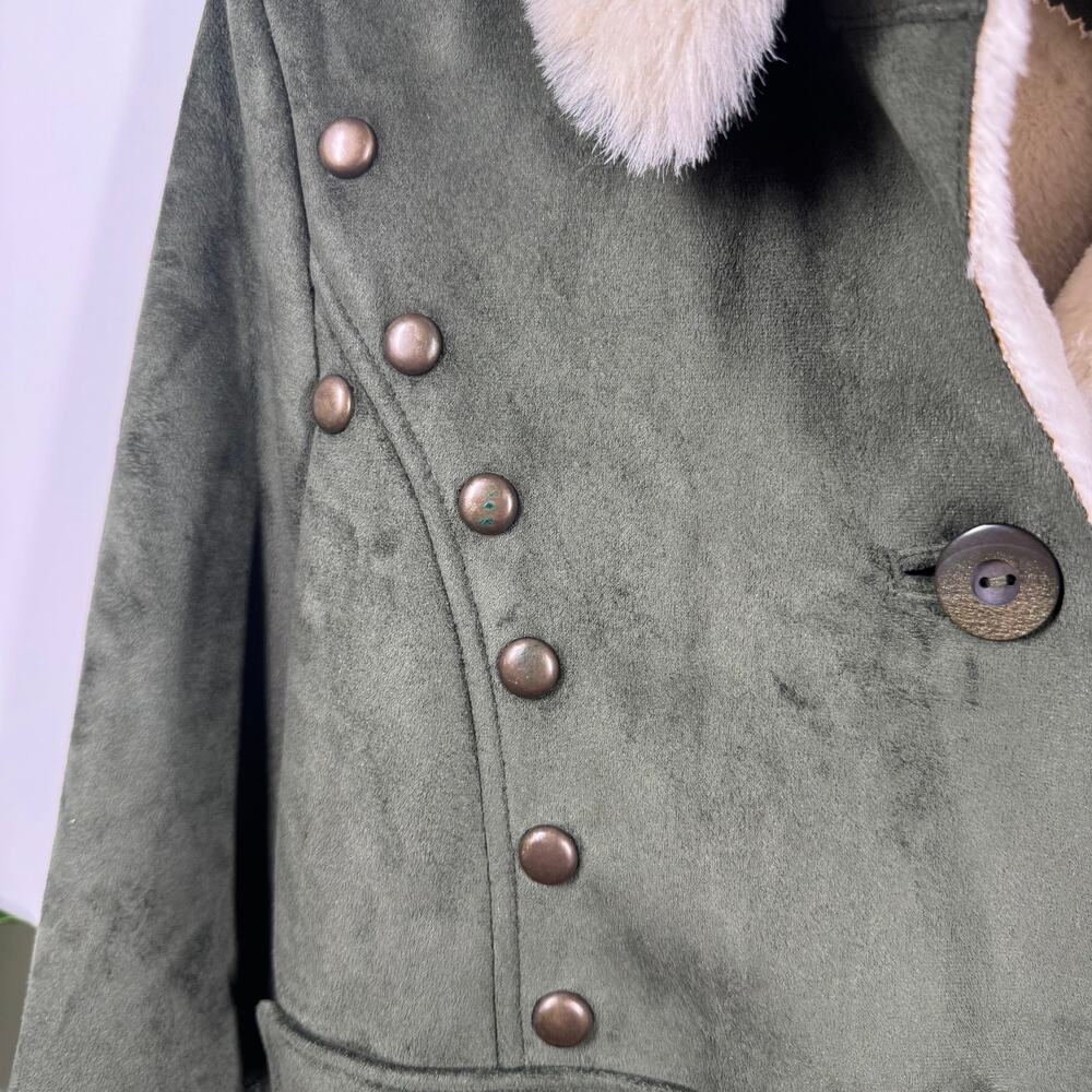 Bejeweled by Susan Fixel Jacket Women S Faux Suede Olive Green Military Y2K - Picture 5 of 9